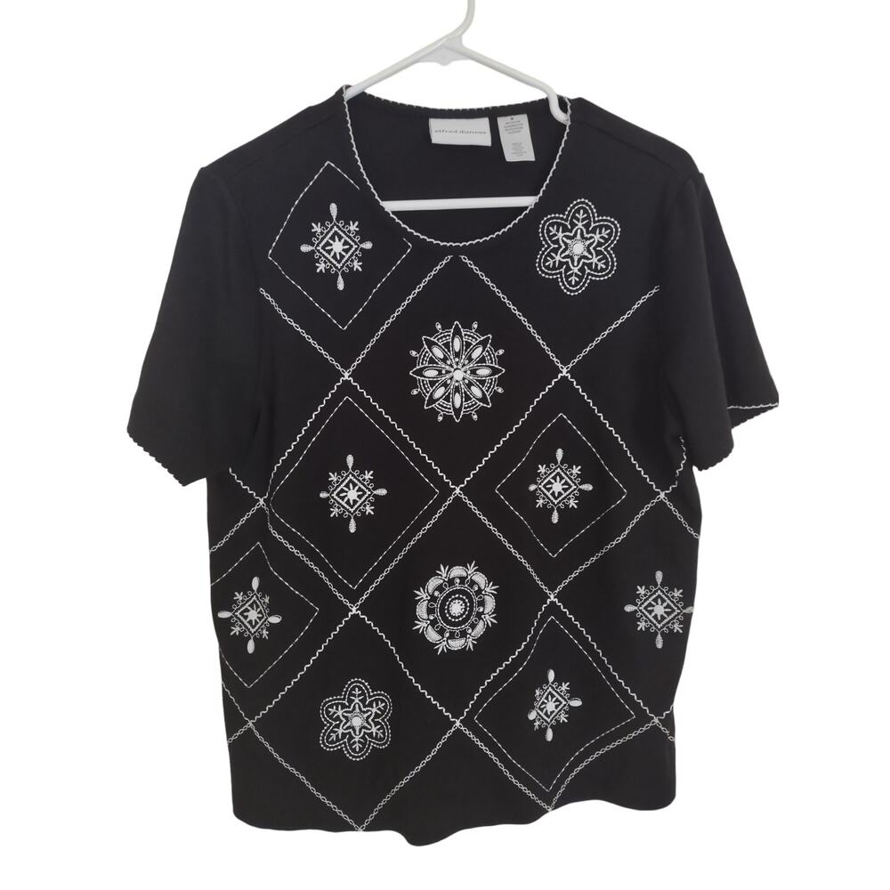 Alfred Dunner Black White Jewel Detail Top Size Medium‎ Lightweight Boxy